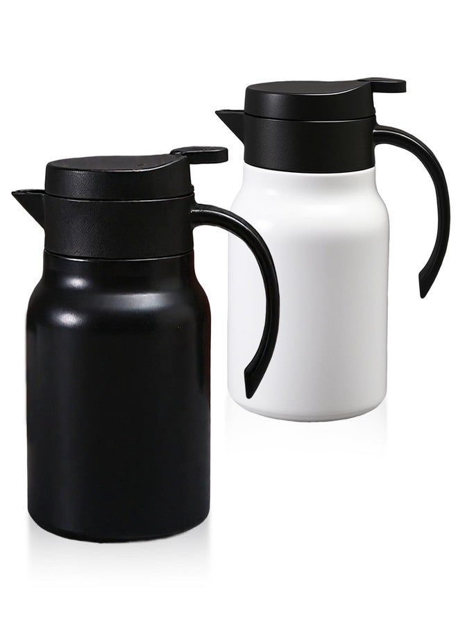 IIDEA 2 Pcs Thermal Coffee Carafe Stainless Steel Double Wall Vacuum Insulated Pot Creamer Pitcher Container,800ml 27oz Hot/Cold Beverage Dispenser,Coffee,Tea,Milk(Black & White) - Image 1